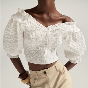 Zara 7484/084/240 smocked off the shoulder crop top NWT